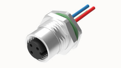 M12 B KOD 5 PİN DİŞİ PANEL TİP PG9 ARKA MONTAJ 50 CM KABLOLU KONNEKTÖR OLVO - 1