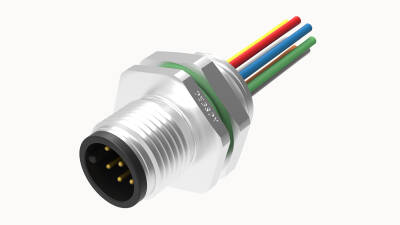 M12 A KOD 6 PİN ERKEK PANEL TİP PG9 ÖN MONTAJ 50 CM KABLOLU KONNEKTÖR OLVO - 1