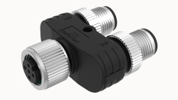 M12 B-KOD 5 PİN Y DAĞITIM KONNEKTÖRÜ M12 5 PİN GİRİŞ BAĞLANTI UCU DİŞİ, M12 5 PİN ÇIKIŞ 1 BAĞLANTI UCU ERKEK, M12 5 PİN ÇIKIŞ 2 BAĞLANTI UCU ERKEK OLVO